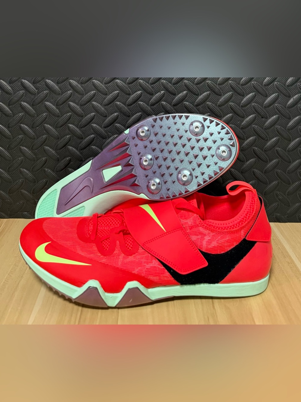 Nike Pole Vault Elite FZ9649-600 Track Spikes Bright Crimson Lime Mens Size 12